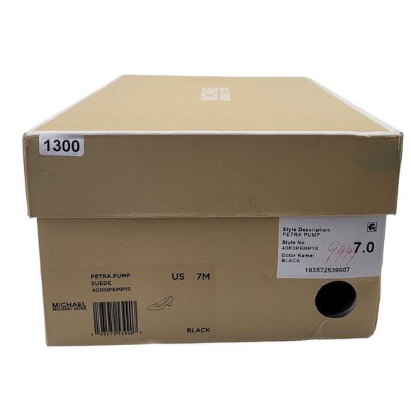 Michael Michael Kors NIB Suede Petra Pumps Black Gold Block Heel Slip On Size 7M - Picture 7 of 14